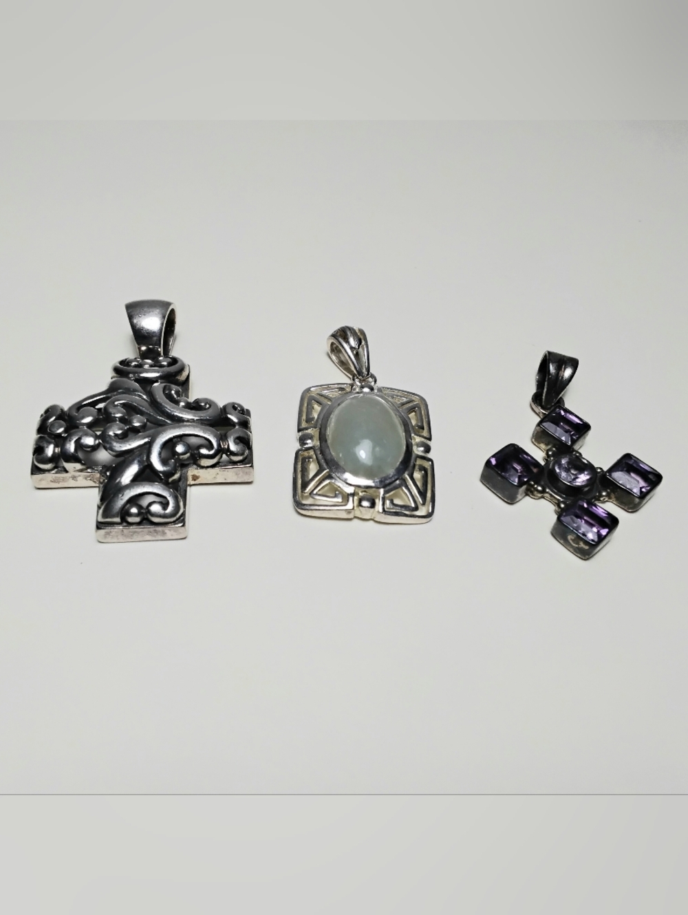 925 Silver 3 Lot Pendants Amethyst, Jade